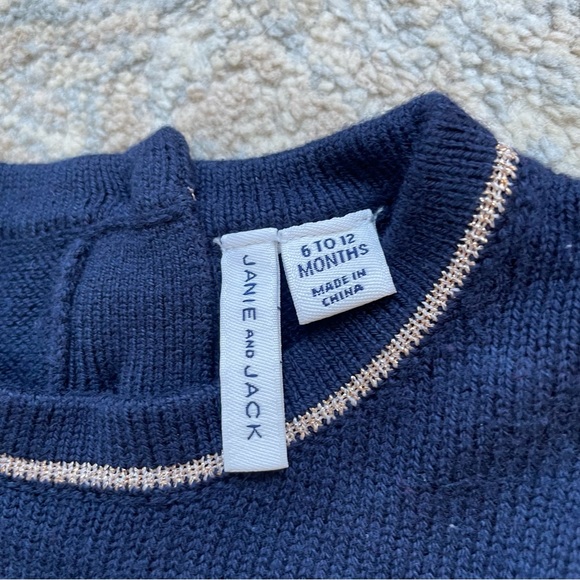 JANIE AND JACK Baby Navy Cotton Blend Gold Trim Green Tartan Dress - Picture 6 of 7